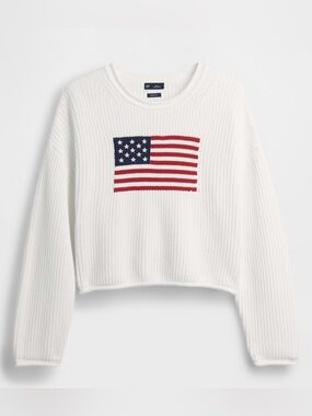 GAP 100% Cotton Oversized Americana Crop Sweater Size Medium Tall